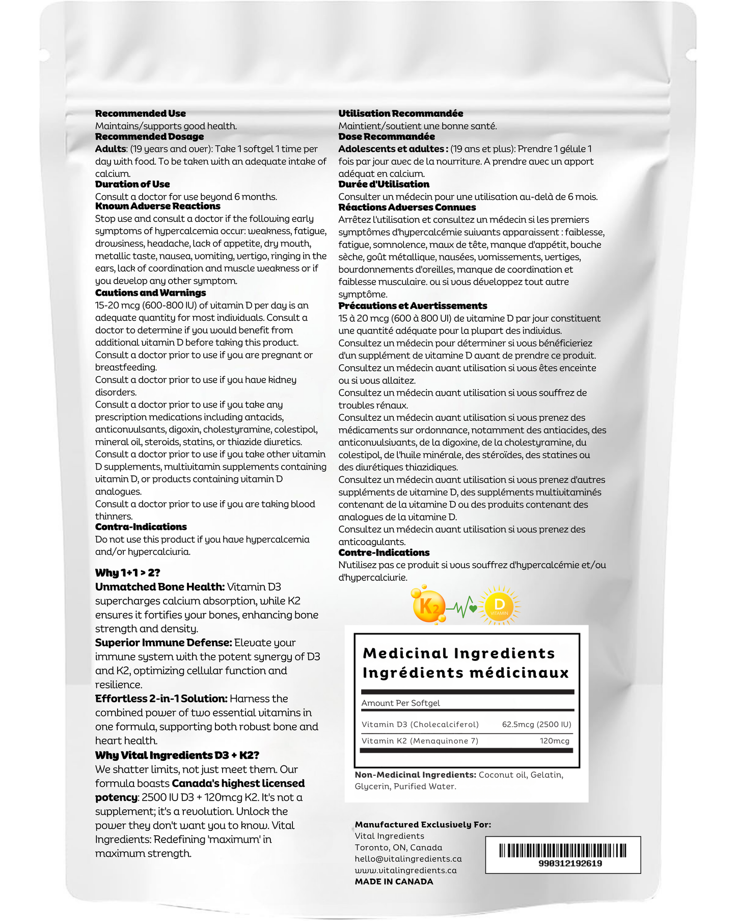 Vital Ingredients Vitamin D3 K2 Softgels